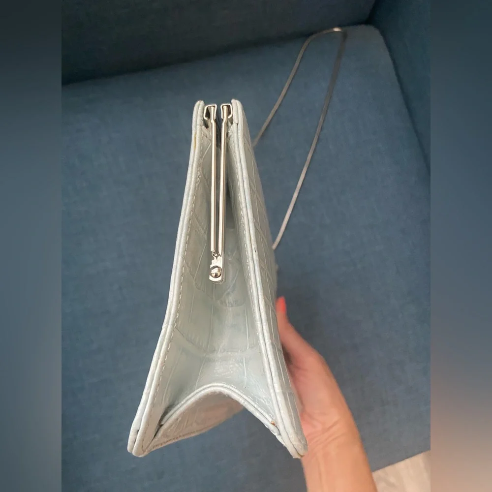 Giani Bernini Elegant Gray Blue Leather Clutch Shoulder Purse Silver Hardware